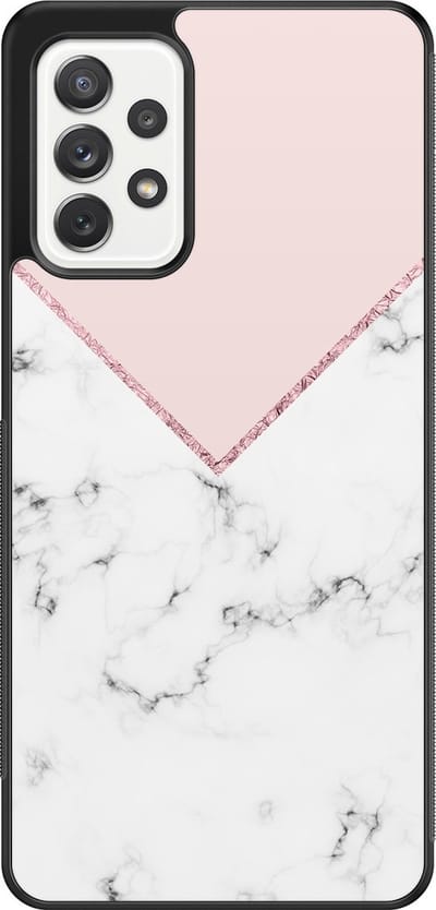 Leuke Telefoonhoesjes - Hoesje geschikt voor Samsung Galaxy A52 5G - Marmer roze grijs - Backcover zwart - Marmer - Roze