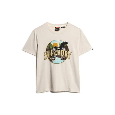 Superdry Travel Souvenir T-shirt met Relaxte Pasvorm Crème Grootte: 40