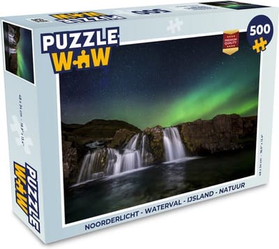 Puzzel Noorderlicht - Waterval - IJsland - Natuur - Legpuzzel - Puzzel 500 stukjes