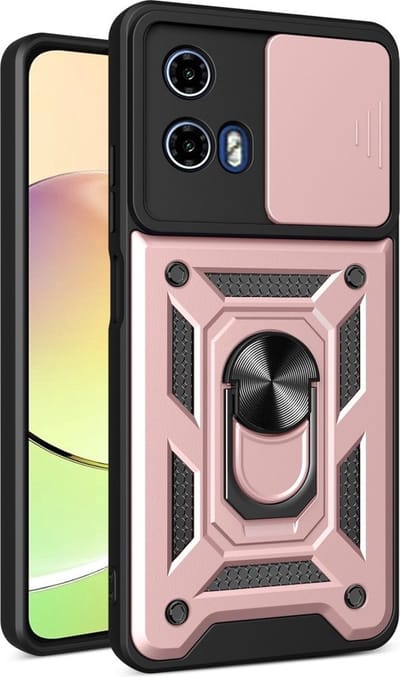 Coverup Hoesje - Geschikt voor Motorola Moto G04(s) / G24 (Power) / E14 Hoesje - Coverup Armor Ring Kickstand Back Cover met Camera Shield - Rose Gold