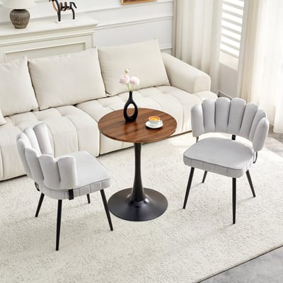STILVORA Tafel En Stoelen Set - Ronde Eettafel Met 2 Stoelen - Modern Voor Eethoek En Woonkamer - Hout Metaal - 60x60x72 Cm - Lichtgrijs;Walnoot;Zwart
