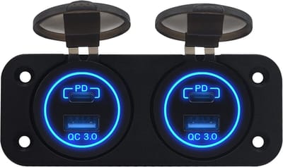 ProRide 12V USB/USB C Stopcontact 4 Poorten - Tweevoudig Inbouw - QC3.0 - USB Autolader, Boot en Camper - Blauw