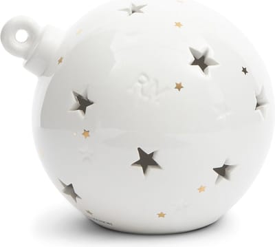 Riviera Maison Waxinelichthouder, Kerstbal sterren print - RM Starry Christmas Bauble, Theelichthouder - wit