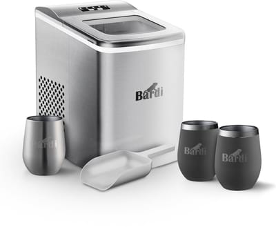 Bardi IJsblokjesmachine Set - 2 Liter RVS - 12KG IJsblokjes in 24 uur - met IJsschep - Inclusief 3 Luxe Thermosbekers en Ijsschep - Grijs
