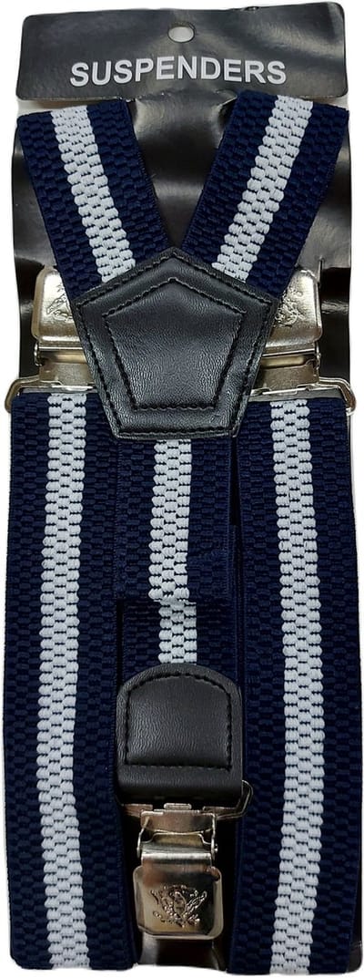 Bretels | Kleur: Donker Blauw - Wit Gestreept | Bretels Heren Volwassenen | Stevige Clips | Sterke Clips | Brede Clips | One Size Fits All