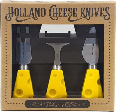 Kaasmessen - Kaas - Souvenir - Geel - Keramiek - Cadeau Set - Twee Messen En Een Kaasschaaf