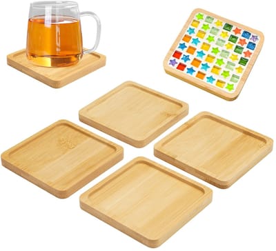 Dailygoods- Dienblad Houten 4 Stuks - Bamboe Onderzetters - Antisliprand - Duurzaam - Herbruikbaar - Afmetingen 9cm - Onderzetter
