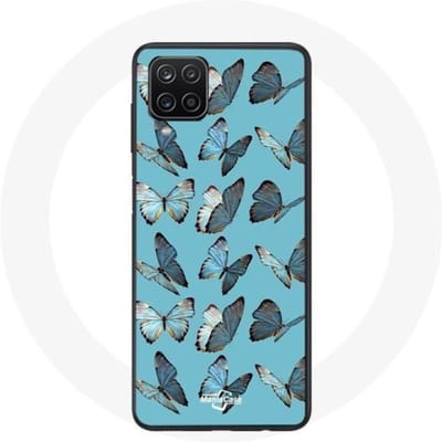 Samsung Galaxy A12 Hoesje Vlinder blauwe achtergrond blauw