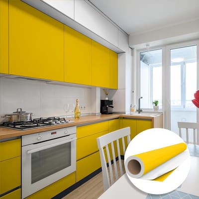 Waterdichte zelfklevende vinylsticker op rol per meter - Afwasbare sticker voor keuken, meubels, kasten, deuren - 60 cm x 10 m - Mosterdgeel