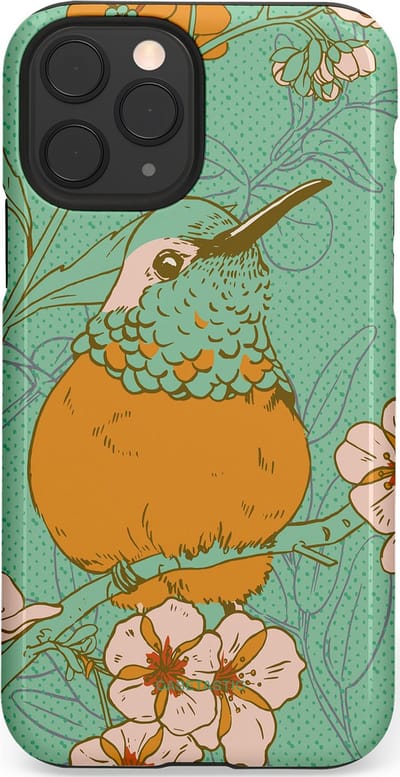 Casetastic hoesje geschikt voor Apple iPhone 11 Pro - Dubbellaagse bescherming - Bloesem Kolibrie - Fashion Case - Mintgroen Okergeel Zand