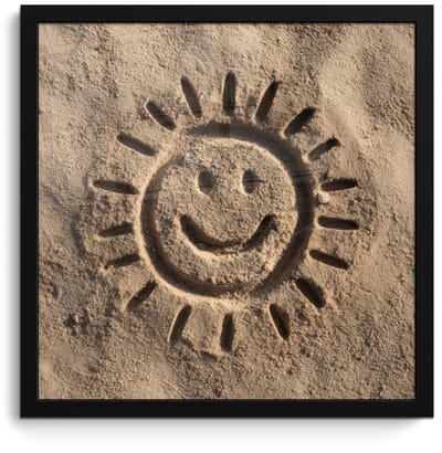 Poster in lijst - Fotolijst 40x40 cm - Posters - Gezichtje - Zon - Zand - Getekend - Posterlijst zwart - Decoratie - Wanddecoratie woonkamer - Muurdecoratie slaapkamer