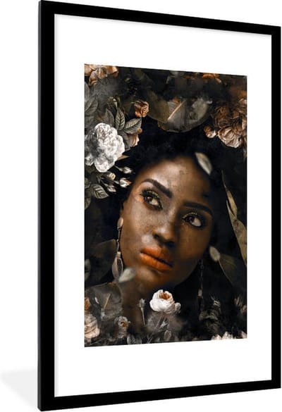 Fotolijst incl. Poster - Vrouw - Bloemen - Kleuren - 60x90 cm - Posterlijst