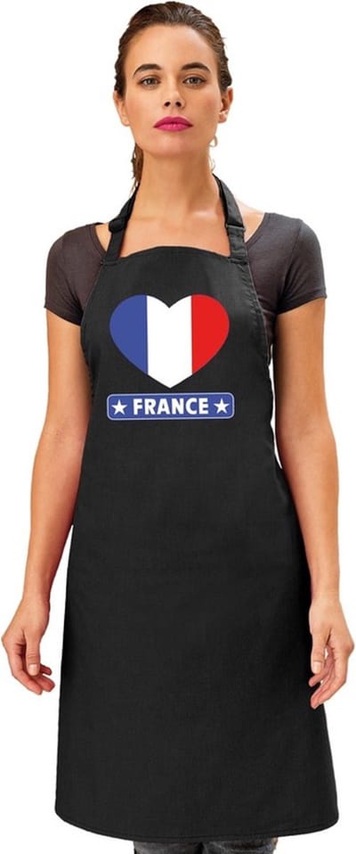 Keukenschort - Barbecueschort - I Love Frankrijk vlag - zwart - heren en dames - Landen supporters - Gerechten - Avond