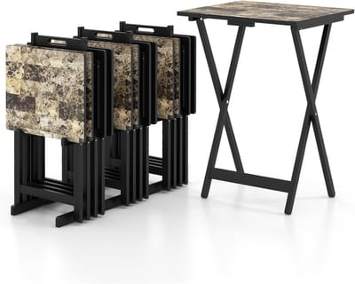 KOMFOTTEU Set van 4 Campingtafel, Opvouwbare tuintafel, rechthoekige tafel van metaal, tuintafel van hout, balkontafel 30 kg, voor terras, veranda, zwembad, 48 x 40 x 67,5 cm, zwart