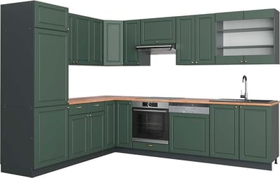 Vicco Hoekkeuken Fame-Line, Groen-Goud Landhuis/Antraciet, 287 x 227 cm, WB Eik