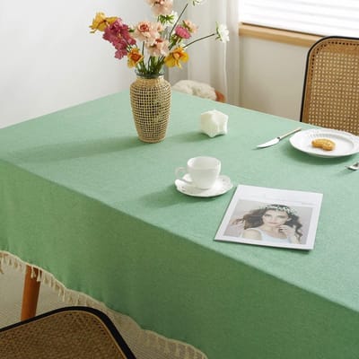 Dailygoods- Tafelkleed Katoen - Effen Kleur - Met Kwastjes - Rechthoekig - Afwasbaar - 140 x 260 cm - Geschikt voor Binnen/Buiten - Tafelcover