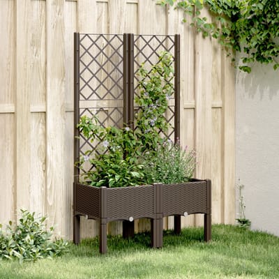 vidaXL - Plantenbak - met - latwerk - 80x40x142 - cm - polypropeen - bruin