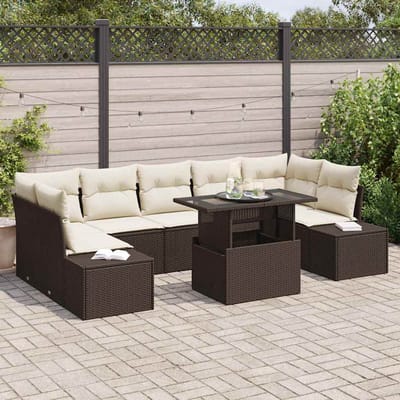 vidaXL - Bankstel - 8 - st - Bruin - en - Crème - poly - rattan