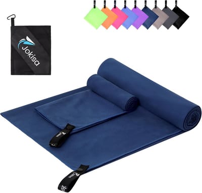 Set van 2 Microvezel Handdoeken - 180x90 cm en 80x40 cm - Dubbel Gevoerd - Marineblauw