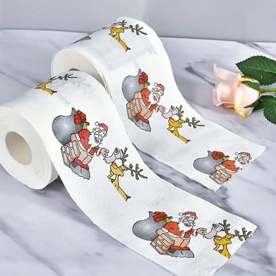 Kersttoiletpapier - Feestelijke Decoratie voor Kerstmis en Nieuwjaar - 10x10 cm - 2 Stuks