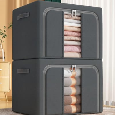Professionele Opbergorganizer - Opvouwbare kast van koolstofstaal voor het opbergen van kleding, speelgoed en seizoensartikelen-tan gray