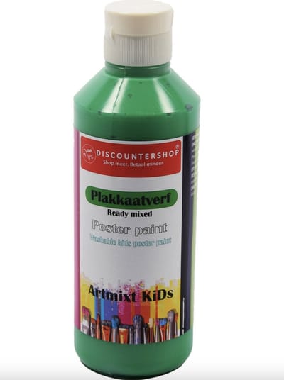 Plakkaat- plakkaatverf Discountershop - Plakkaat verf Basic waterbasis 250 ML - Plakkaatverf kinderen - plakkaatverf uitwasbaar Groen plakkaatverf op hout