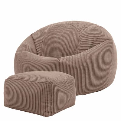 icon - Kingston Zitzak Fauteuil met Poef - Ribfluweel - Mocha