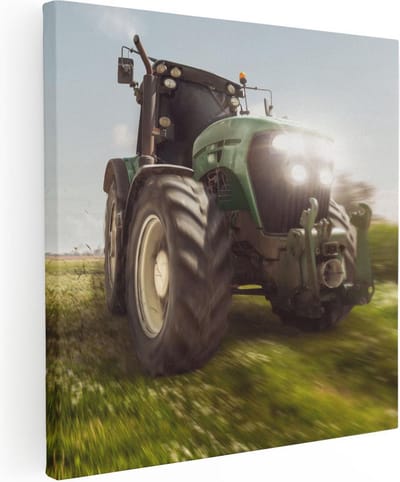 Artaza Canvas Schilderij Tractor Op Akker - 30x30 cm - Klein - Wanddecoratie Landbouw - Muurdecoratie Boerderij - Kamer Accessoires