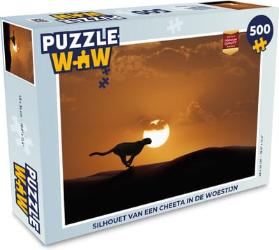 Puzzel Silhouet van een cheeta in de woestijn - Legpuzzel - Puzzel 500 stukjes