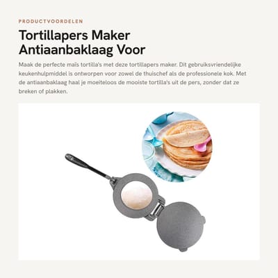 Dailygoods- Tortillapers Gietijzer Antiaanbaklaag - Tortilla Maker - Deegpers - Keuken Benodigdheden - Duurzaam - Eenvoudig te gebruiken - Deegroller
