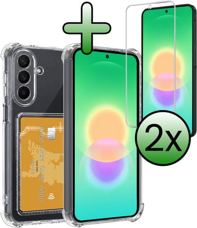 Hoesje Geschikt voor Samsung Galaxy A27 - Met 2x Screenprotector - Pashouder - Kaarthouder - Telefoon Hoes Shockproof - Siliconen Case - Back Cover - Shock Proof - Pasjes Houder - Transparant