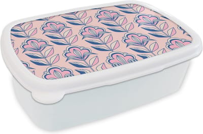 Broodtrommel Wit - Lunchbox Retro - Design - Bloemen - Brooddoos 18x12x6 cm - Brood lunch box - Broodtrommels voor kinderen en volwassenen