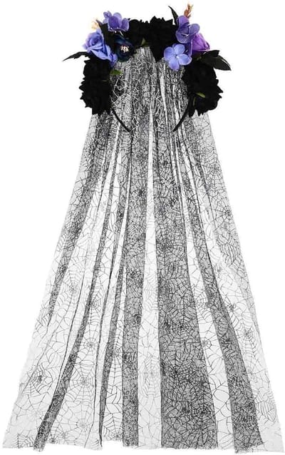 Halloween Haarbanden met Voile en Bloemen - Zwarte Accessoires voor Vrouwen, Carnavalskleding en Dag van de Doden