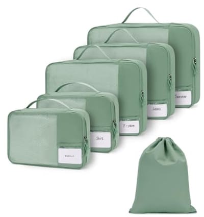 Koffer Organizer - Packing Cubes Set – Lichtgewicht Packing Cubes voor Koffers & Reizen – Gerecyclede Bagage Organisers voor Kleding - Koffer Organiser met ID-label - 6-Delig - Groen