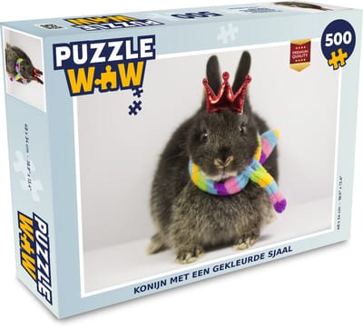 Puzzel Konijn - Sjaal - Wol - Kroon - Legpuzzel - Puzzel 500 stukjes