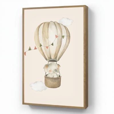 Nachtlampje 70x100 cm - Kinder lamp - Luchtballon - Olifant - Watercolor - Beige - Dieren - Tafellamp kinderkamer draadloos - Slaapkamer lampje - Bedlamp kinderen - Kinderlampje - Wandlamp babykamer - Nachtlampjes