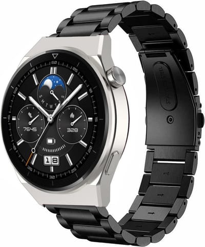 Strap-it Stalen schakel bandje - geschikt voor Huawei Watch GT / GT 2 / GT 3 / GT 3 Pro / GT 4 46mm / GT 5 & 5 Pro (46mm) / GT 2 Pro / GT Runner / Watch 3 (Pro) / Watch 4 (Pro) / Watch Ultimate - zwart