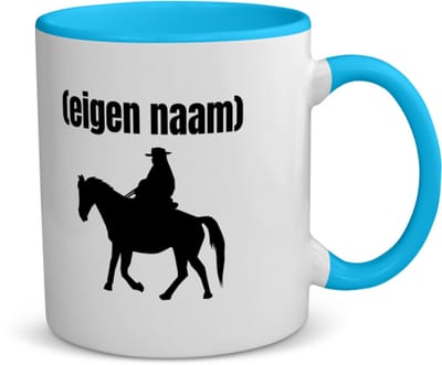 Akyol - cowboy op paard met eigen naam koffiemok - theemok - blauw - Cowboy - cowboy liefhebbers - wilde westen - verjaardag - cadeau - kado - 350 ML inhoud