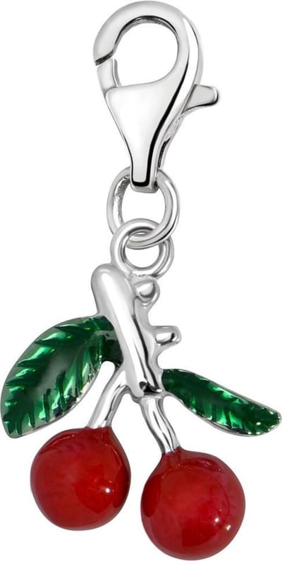 Quiges – 925 - Zilver – Charm - Bedel - Hanger - 3D Kers Email - met – sterling - zilver - karabijnslot - geschikt - voor - Bedelarmband HC294