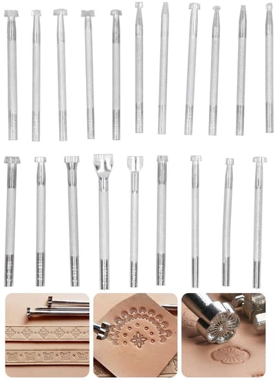 Dailygoods- Lederen Stempel Set - 20 Stuks - Hoogwaardige Zinklegering - Stempelgereedschap - Leerbewerking - Multifunctioneel - Duidelijke Inscripties - Lederen Stempelset