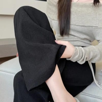 Wijde broeken voor dames in de herfst en winter. Nieuwe, hoge taille, gedrapeerde, casual, smalle uitvoering, gebreide Europese katoenwol, rechte pijpen. XL gray