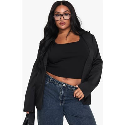 boohoo Dames Plus rib vest top met scoopnek en racerback | Zwart | Maat: 56