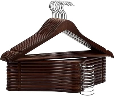 Kledinghangers Houten - Pakkershangers - Kleding Opbergen - Antislip Oppervlak - 30 Stuks - Walnootkleur