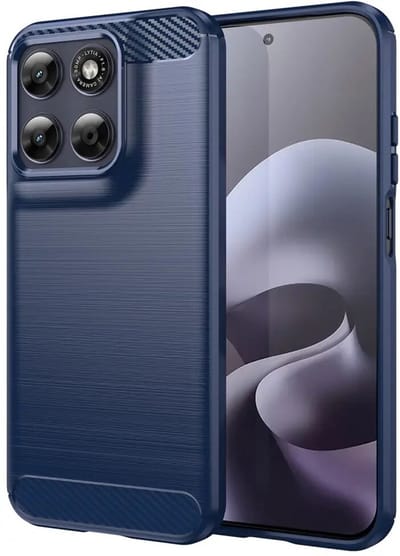 Geborsteld TPU Hoesje Geschikt voor Motorola Moto G77 - Beschermhoes - Back Cover - Case Flexibel TPU - Stijlvol Carbon - Dun - Blauw