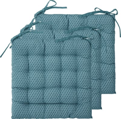 Atmosphera Tuinstoelkussens - 6x - blauw - katoen - 38 x 38 x 7 cm - wicker zitkussen