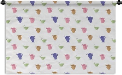 Wandkleed - Wanddoek - Patronen - Thee - Theekop - 180x120 cm - Wandtapijt