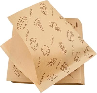 200 Stuks Voedselpapier Snackzakken, Vetafstotend Kraft, Ideaal voor Broodjes en Friet, 18 x 18 cm