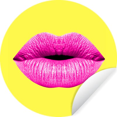 WallCircle® - Behangcirkel 140x140 cm - Muurstickers Lippen - Roze - Geel - Muurcirkel woonkamer - Wandcirkel slaapkamer - Kamer decoratie zelfklevend - Muurdecoratie accessoires