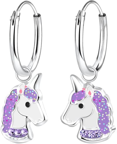 Joy|S - Zilveren eenhoorn oorbellen unicorn oorringen paars wit