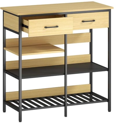 Dressoir Opbergkast Sideboard 90x40x91cm naturel+zwart met 2 lades en 3 open planken Stijlvolle en eenvoudige Robuuste metalen frame Geschikt voor keuken, woonkamer, eetkamer